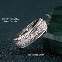 Newshe Genuine 925 Sterling Silver Half Eternity 3mm Round Cut AAAAA Cubic Zircon Wedding Rings for Men Trendy Jewelry