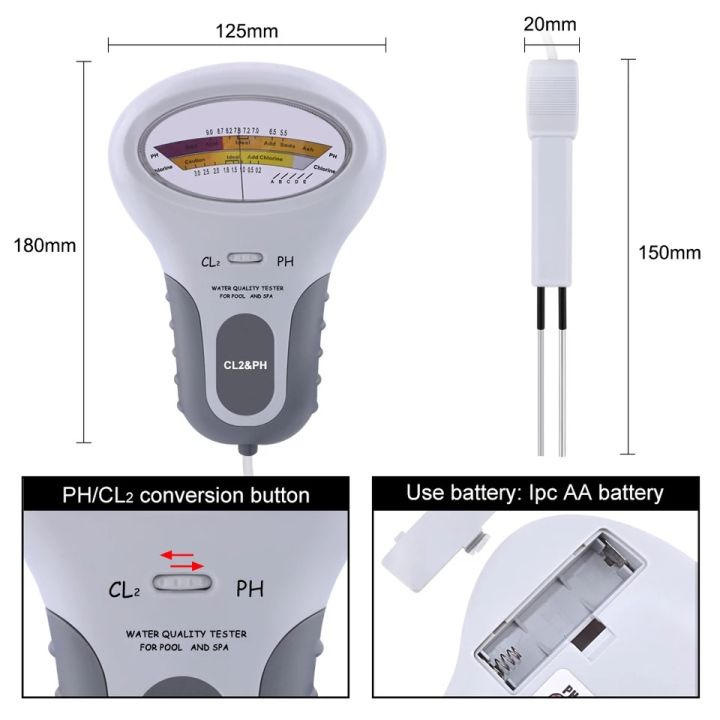 อุปกรณ์วัดระดับคลอรีน-2-in-1-cl2-ph-tester-no-450-เครื่องวัดค่าคลอรีนและ-ph-คุณภาพน้ำ-water-quality-ph-chlorine-pc-101-level-portable-digital-ph-meter-pool-spa-analytical-instruments