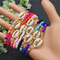 JCYMONG Handmade 4mm 13 style Beads Bracelets For Women Fashion Elastic Line Gold Color Shell Bracelets Bohemian Cowrie Bracelet Charms and Charm Brac