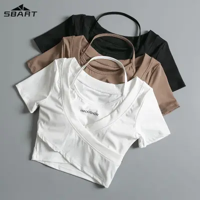SBART เสื้อครอปผู้หญิงแขนสั้นแผ่นอก,เสื้อครอปทำจากเสื้อฟิตเนสสองชิ้นรัดรูปเสื้อสูทการวิ่งการฝึกโยคะ