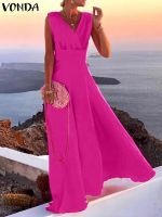 【HOT】◄ 2023 V-neck Sleeveless Sundress Beach Vestidos Color Robe