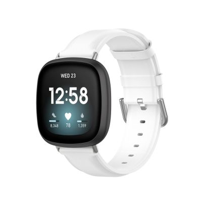 สำหรับ Fitbit Versa 3 / Sense สายรัดนาฬิกาหนังแท้ (สีขาว)