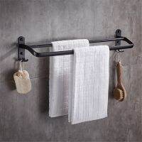 ○ 50cm Black Double Bar Towel Rack Wall Mount Space Aluminum Towel Bars with Hook Bath Shower Accessories etagere salle de bain