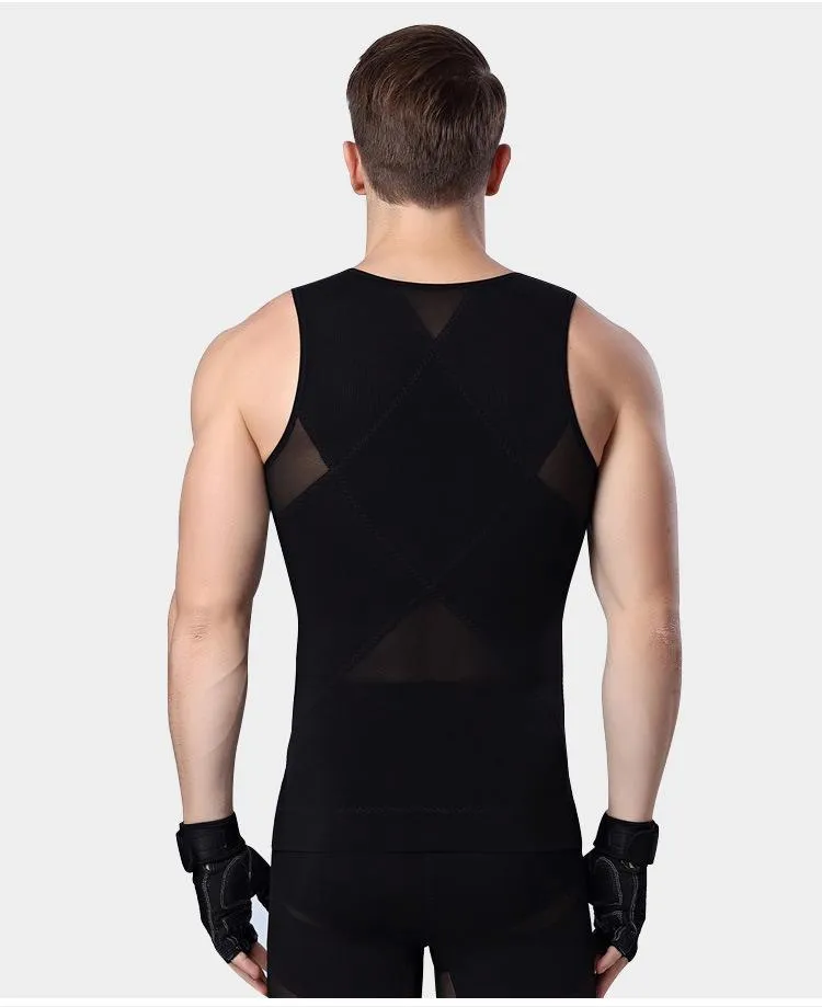 SIM Men's Slimming Body Shaper Tank Sleeveless Mesh Zipper Corset