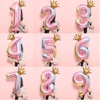 2PCS 32inch Rose Gold Crown With Number Foil Balloons birthday party decorations Baby Shower 0-9 Digit air Balloon kids globos