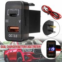 36W Dual USB Fast Charger Adapter QC3.0 Type C+PD Dashboard Socket LED Voltmeter for Honda CIVIC Accord HR-V JAZZ CITY