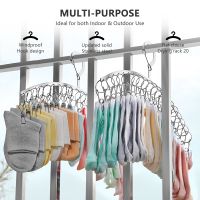 New Stainless Steel Clothes Drying Hanger Windproof Clothing Rack 20 Clips Sock Laundry Airer Hanger Underwear Socks Holder