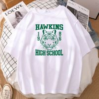 School In Hot Film Green Logo Hawkins 1986 Printing Man T Shirt American Retro Funny Tee Clothes Mens Gildan