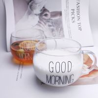 【hot】◆■☫ 1pcs Printed Transparent Glass Drinks Dessert Cup Mugs Handle Drinkware