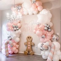 【Affordable variety of balloons】พาสเทลสีชมพูสีขาวซุ้มลูกโป่งคริสต์มาสพวงมาลัยสีชมพู Candycane ลูกโป่งฟอยล์ปาร์ตี้คริสต์มาสตกแต่งบ้านวันเกิดบอลลูนสาว