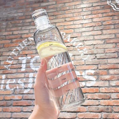 750ml/500ml Transparent Water Bottle with Time Creative Large Capacity Leakproof  Drink Cup Travel Sport PC Plastic Water Bottle