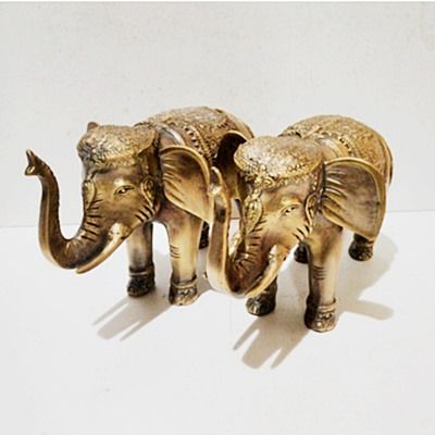 ช้างลายไทยคู่ ขนาด 7 นิ้ว เนื้อทองเหลืองหล่อตัน