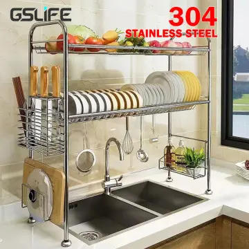 Double-layer Hanging Dish Drainer Kitchen Accessories Organizer Dish Drying  Rack 304 Stainless Steel Plate Storage