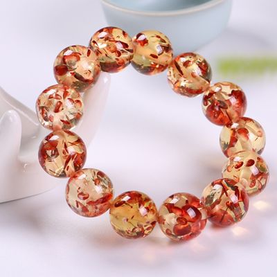 top ✢☂♠ Baltic Poppy Amber Beeswax Beeswax Bracelet With Petals Beads Single Circle Amorphous Beauty Bracelet ZZ