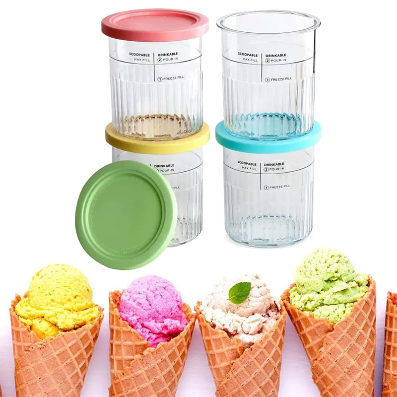 4Pcs Ice Cream Pints Cup, Ice Cream Containers with Lids for Ninja