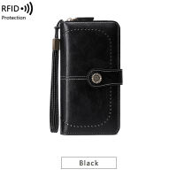 RFID Anti-Magnetic Women S Long Wallet There will be 1-2CM deviation in size New PU Leather Wallet Large Hollow Clutch Retro Solid Color Money Bag
