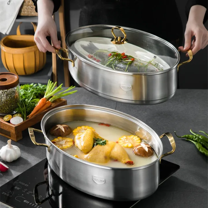 2 Tier Large Steamer Pot Set Double Layer 304 Stainless Steel Fish ...