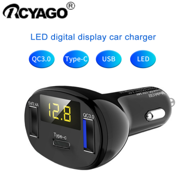 RCYAGO ที่ชาร์จแบตในรถชนิด C ที่ชาร์จ3.0 QC อะแดปเตอร์จอแสดงผลแอลอีดี5V พร้อมเต้ารับเครื่องชาร์จมิเตอร์แรงดันไฟฟ้า/กระแส