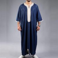 อาหรับมุสลิมใหม่2023เสื้อผ้าแฟชั่นอิสลามผู้ชายปัก Jua Thobes Homme Moroccan Kaftan Eid สวดมนต์ชุดเดรสเสื้อคลุมยาว