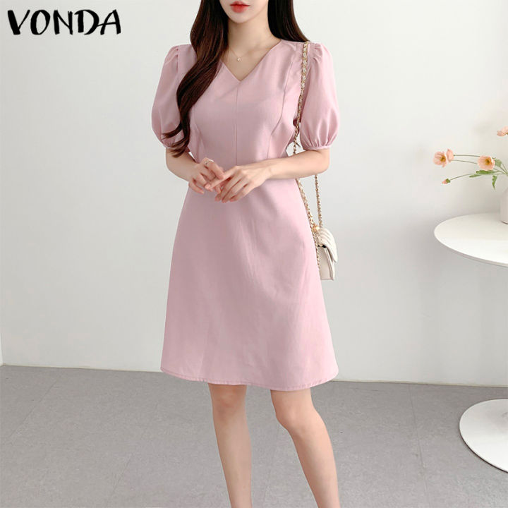 VONDA Women Summer Fashion Midi Dress Short Sleeve Elegant Dress ...