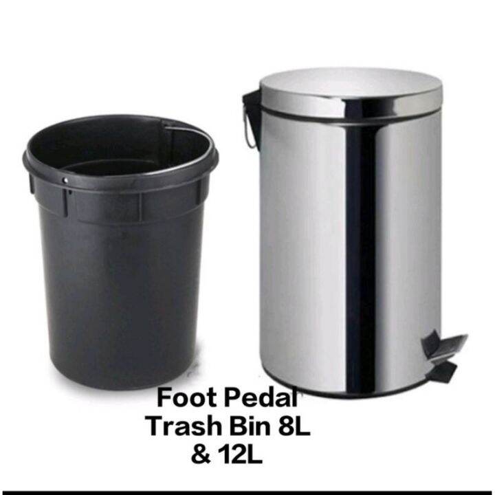 Stainless Foot Pedal Trash Bin Waste Can With Plastic Bucket Inside(8L