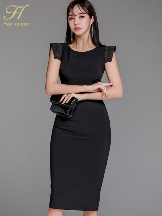 h-han-queen-2023ฤดูร้อน-vestidos-ชุดเดรสทางการเกาหลีแยกแฟชั่นผู้หญิงชุดเดรสทรงดินสอยาวถึงเข่า