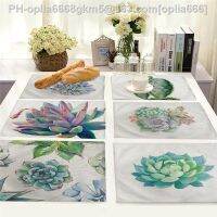 【CC】 1Pcs Succulent Printed Placemat Coaster Dining Table Cotton Bowl Cup kitchen 42x32cm MP0028