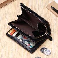 Men Short Genuine Leather Wallet Zipper Wallets Multi-card Holder Money Clip