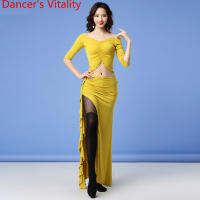 Belly Dance Practice เสื้อผ้าฤดูหนาวใหม่ Modal V คอด้านบนกระโปรงยาวชุดผู้หญิงเริ่มต้น Oriental Indian นักเต้นการฝึกอบรมเครื่องแต่งกาย...