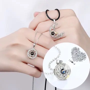 Sun and Moon 100 Languages Projection Magnetic Necklace Sterling Silver