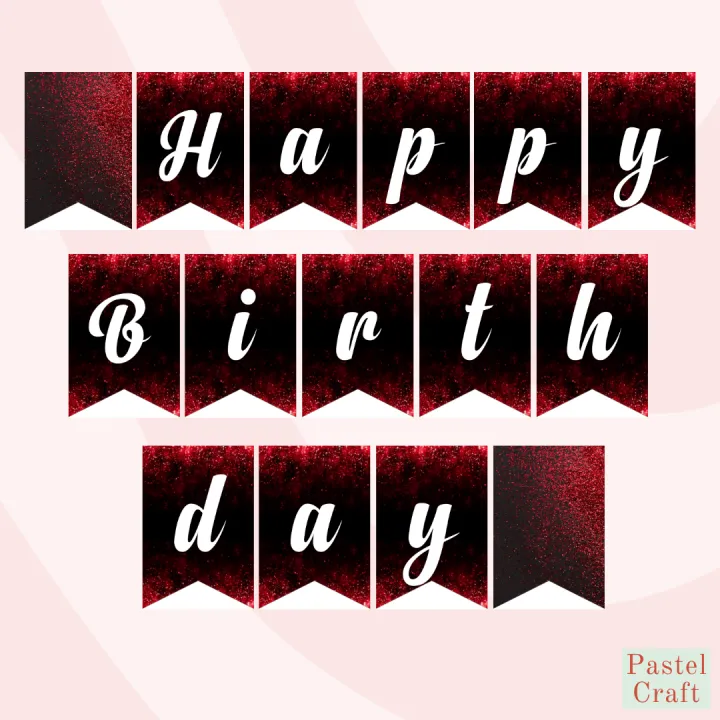 Black and Red Glitters Customized Happy Birthday Party Banner ...