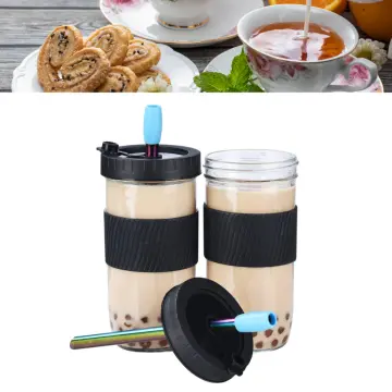 Reusable Boba Bubble Tea & Smoothie Cups - 2 Glass Wide Mouth 24oz