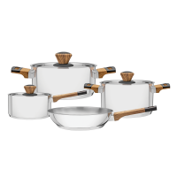 Tramontina Brava Bakelite stainless steel cookware ฐาน 3 ชั้น tri-ply base ด้ามจับ faux wood ชุด 4 ชิ้น