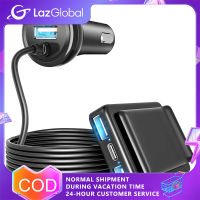 ที่ชาร์จแบตในรถอะแดปเตอร์เครื่องชาร์จ4พอร์ตเร็ว PD18W QC3.0 74W พร้อมที่ชาร์จสายเคเบิลเบาะหลังสำหรับรถ12-24V