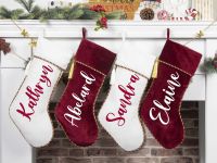 Personalized Christmas Stockings White &amp; Red Velvet Stocking with Tassel Decoration Socks Gift Custom Name Christmas Stocking Socks Tights