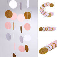 ใหม่ Glitter Circle Polka Dots Garland แบนเนอร์ธงปาร์ตี้ตกแต่งสีชมพูสีขาวและทอง