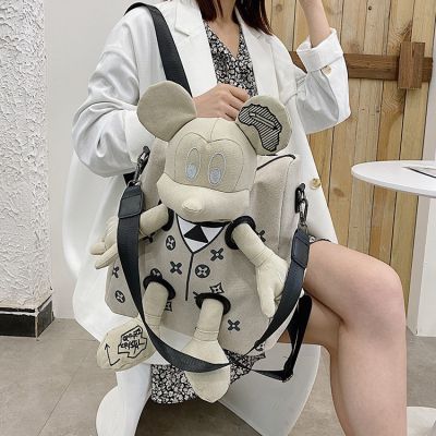 2021 New Canvas Backpack Womens Cute Doll Travel Bag Casual Portable Single-Shoulder Bag Multi-Color Little Mouse