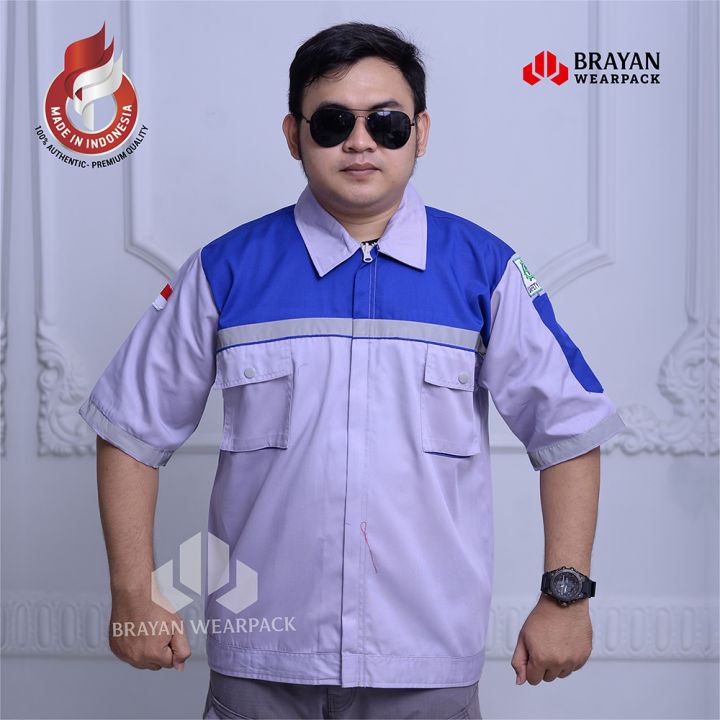 Wearpack Safety Atasan Kemeja Safety Baju Kerja Lapangan Apd K Abu Muda Biru Lazada Indonesia