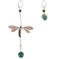 Ethnic Vintage Dragonfly Stone Bead Asymmetric Dangle Earrings Fashion Jewelry Drop Hook Earrings for Women Gift