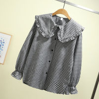 Women Blouse Spring Black White Plaid Long Sleeve Loose-Fitting Shirt Coat Top Blusas Ropa De Mujer