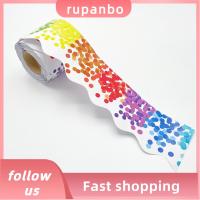 RUPANBO039392692กระดาษกระดานดำตกแต่งขอบกระดาษรูปคลื่นสติกเกอร์ติดป้ายหลากสีหลากสีตกแต่งขอบกระดาษสำนักงาน