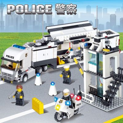 2023 เข้ากันได้กับเลโก้บล็อกของเล่นสถานีตำรวจเมืองเด็กปริศนาประกอบเด็กชายตัวต่ออนุภาคขนาดเล็กรถตำรวจรุ่น