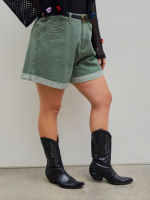 Cider Pocket Denim Shorts With Belt Curve &amp; Plus