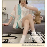 COD New pajamas womens summer ice silk short-sleeved shorts Sesame Street kaws thin section large size ladies suit home cloTH