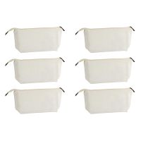 Multipurpose Cosmetic Bag with Zipper - 6-Pack Plain DIY Natural Make-Up Pouch Cotton Canvas Travel Toiletries