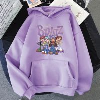 Bratz เสื้อสเวตเชิ้ตมีฮู้ดสำหรับผู้หญิงเสื้อผ้า Bratz หนาเสื้อลำลองสำหรับผู้ชายเครื่องแต่งกายแนวสตรีทญี่ปุ่นเสื้อ Y2k แขนยาวสีม่วง