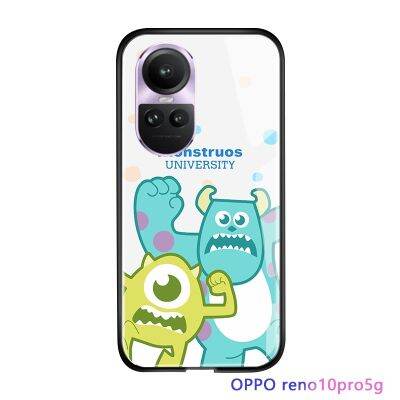 Serpens For OPPO Reno10 Pro 5G การ์ตูนสำหรับเด็กผู้หญิงเคส Monsters University ตลก Mike James Sullivan Sulley เคสใส่โทรศัพท์มันวาวฝาหลังกระจกเทมเปอร์กันกระแทก