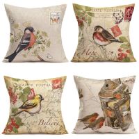 Bird magpie retro printed linen pillowcase sofa cushion cover home decoration can be customized for you 40x40 50x50 60x60 45x45