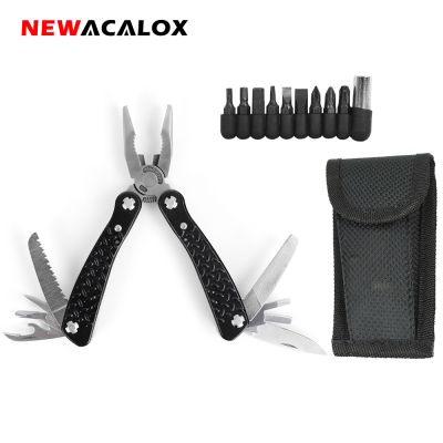 NEWACALOX Pocket Multi Function Pliers Multitool with Screwdriver Kit Camping Tool Wire Cutter Crimping Tool Pliers