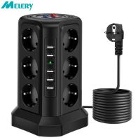 Tower Multiple Power Strip Vertical EU Plug 12 Way Outlets Sockets with USB Surge Protector Circuit Protection 2m Extension Cord Power Points  Switche